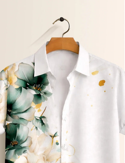 Green Side Flower Printed Men's Shirt - XPST