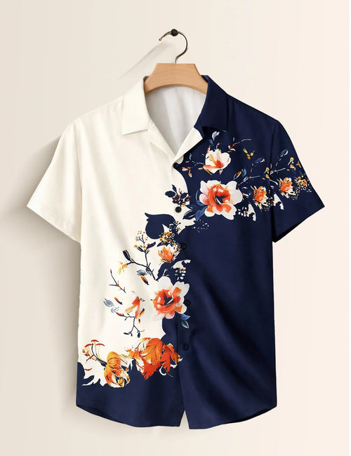 Navy Cross Flower Printed Men's Shirt - XPST