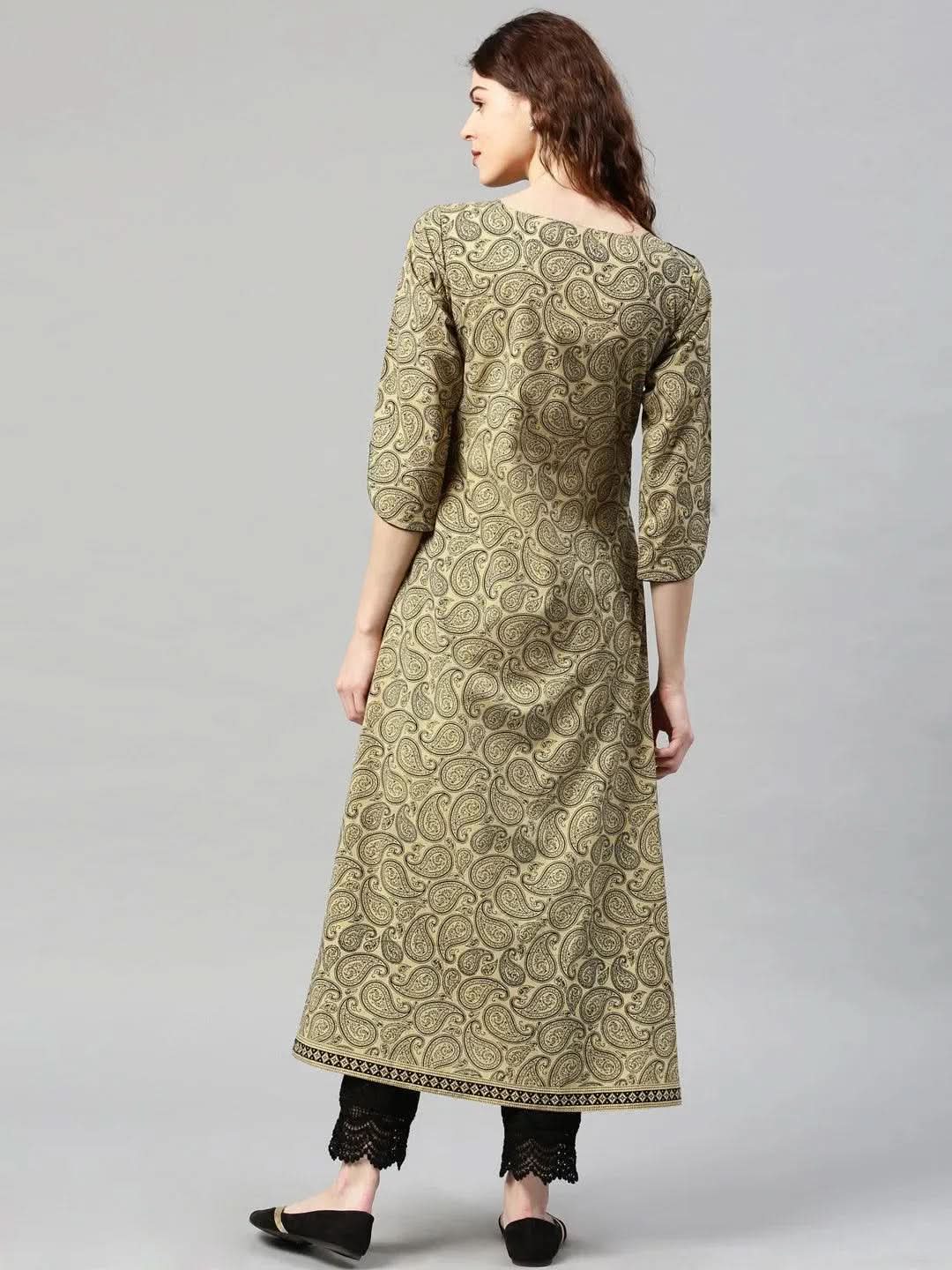 Libas Beige Printed Cotton Kurta