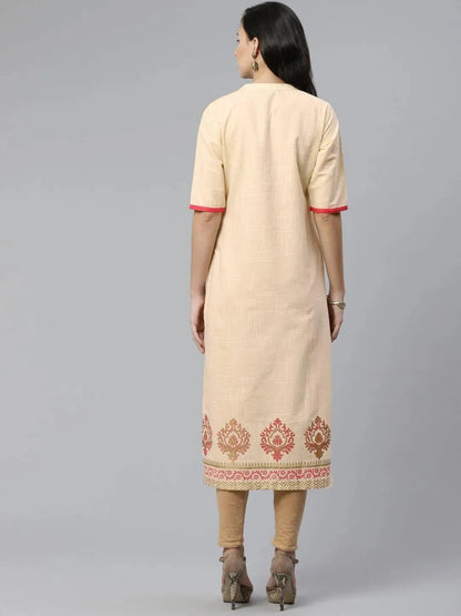 Libas Beige Printed Cotton Kurti