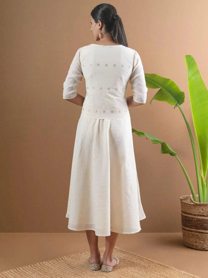 Libas Beige Solid Cotton Jacket Dress With Mask