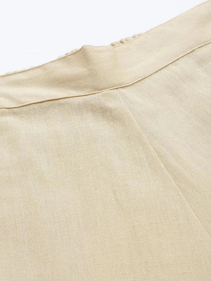 Libas Beige Solid Cotton Trousers