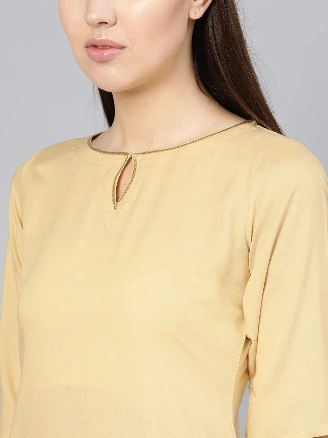 Libas Beige Solid Rayon Straight Kurta With Sharara