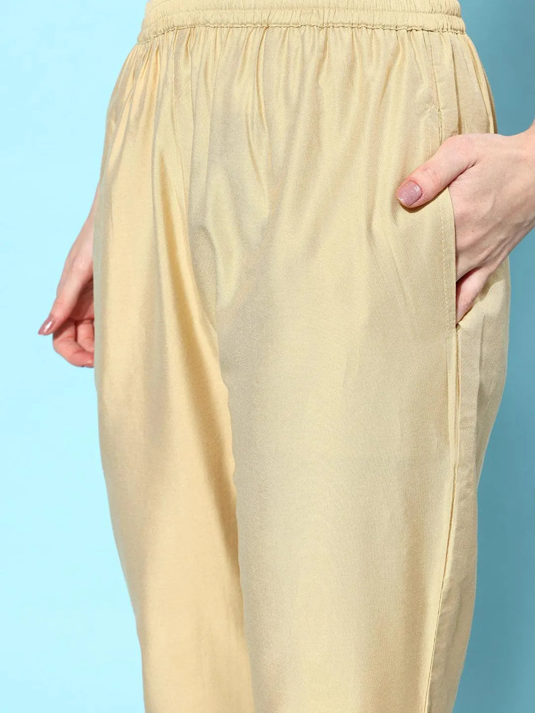 Libas Beige Solid Silk Trousers