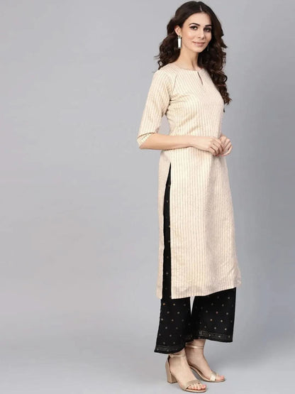 Libas Beige Striped Chanderi Kurta