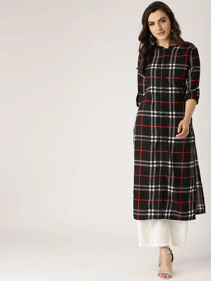 Libas Black Checkered Crepe Kurta