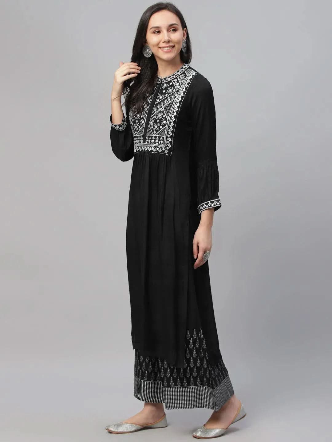 Libas Black Embroidered Shantoon Kurta
