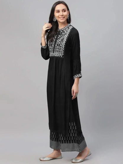 Libas Black Embroidered Shantoon Kurta