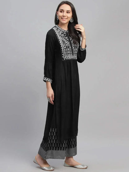 Libas Black Embroidered Shantoon Kurta