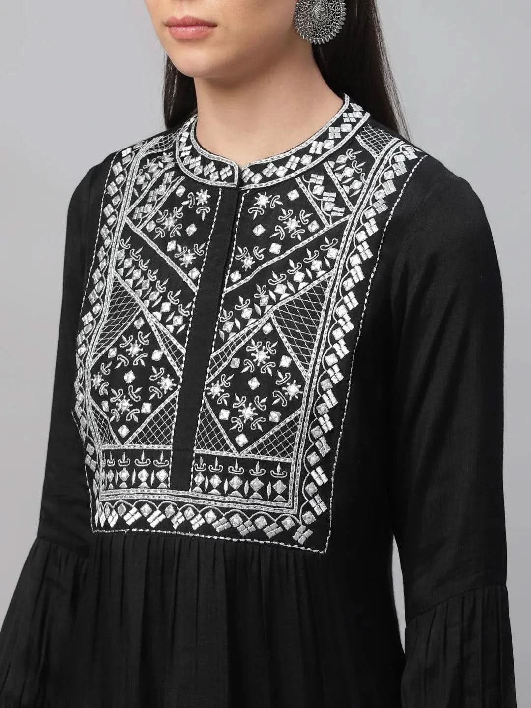 Libas Black Embroidered Shantoon Kurta