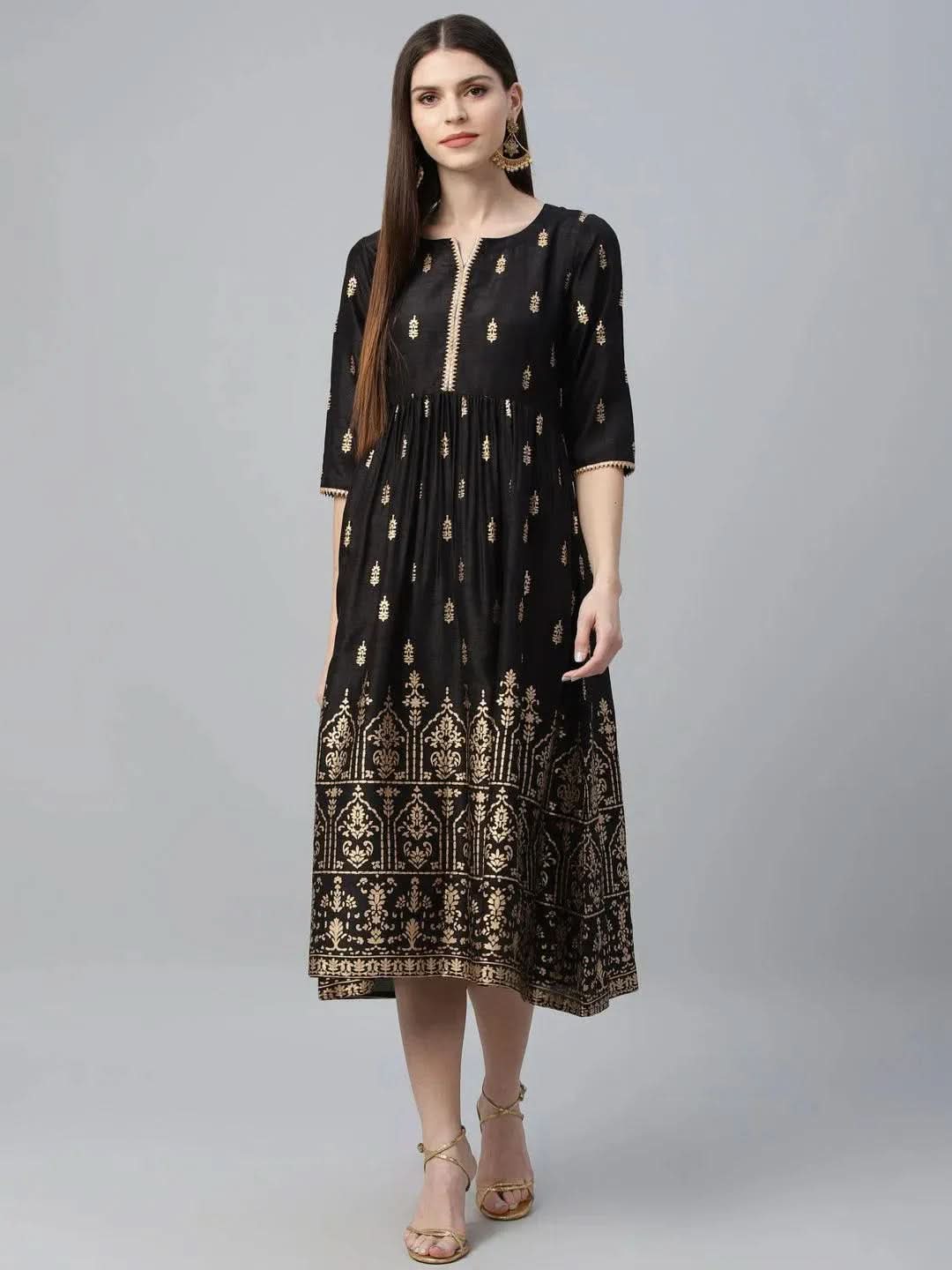 Libas Black Printed Polyester Dress