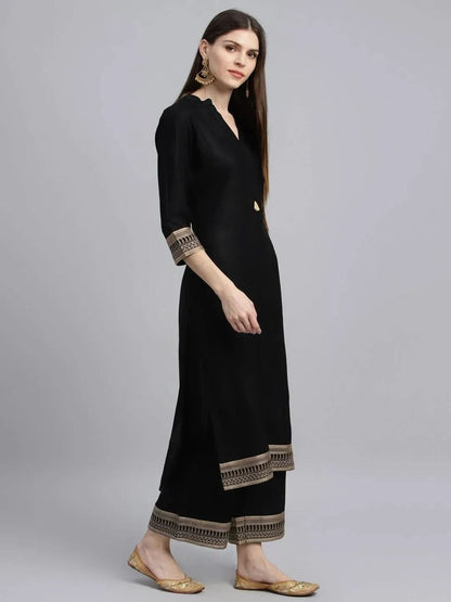 Libas Black Solid Rayon Straight Kurta With Palazzos