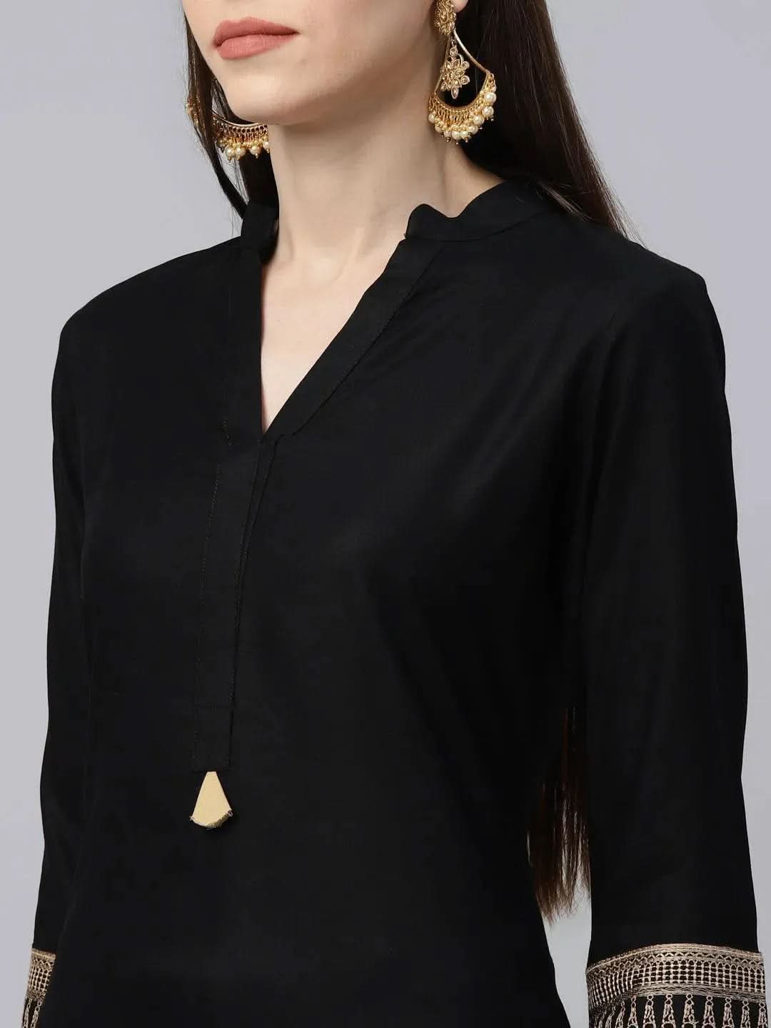 Libas Black Solid Rayon Straight Kurta With Palazzos