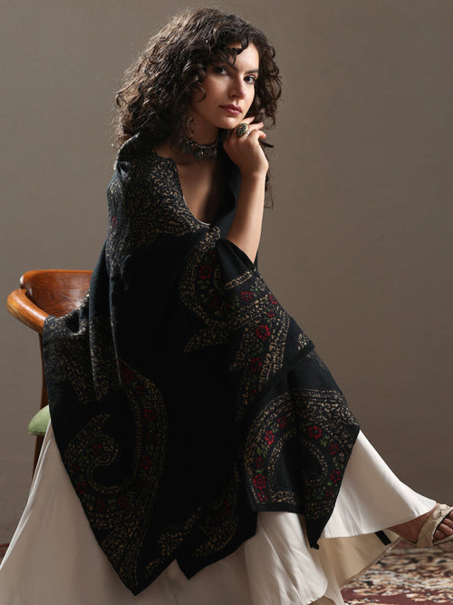 Libas Black Woven Design Wool Women's Shawl