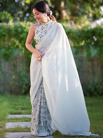 Libas Blue Embellished Georgette Saree