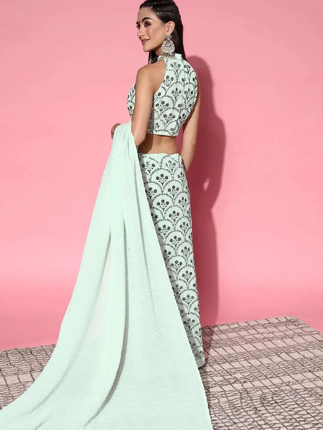Libas Blue Embellished Georgette Saree