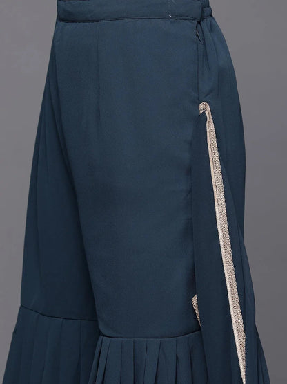 Gerua Blue Embellished Georgette Stitched Saree