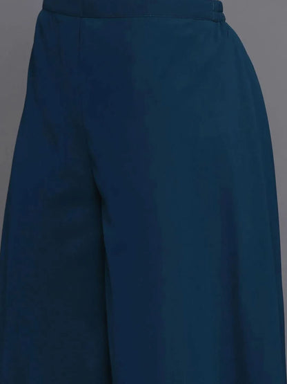 Libas Blue Embroidered Georgette Straight Kurta With Palazzos & Dupatta