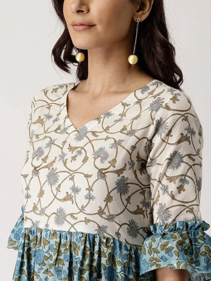Libas Blue Printed Cotton Dress