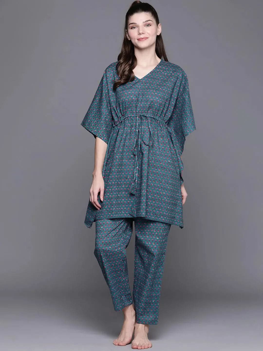 Libas Blue Printed Cotton Night Suit