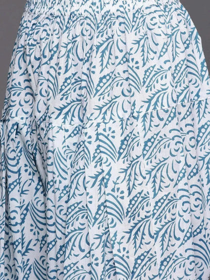 Libas Blue Printed Cotton Straight Kurta With Salwar & Dupatta