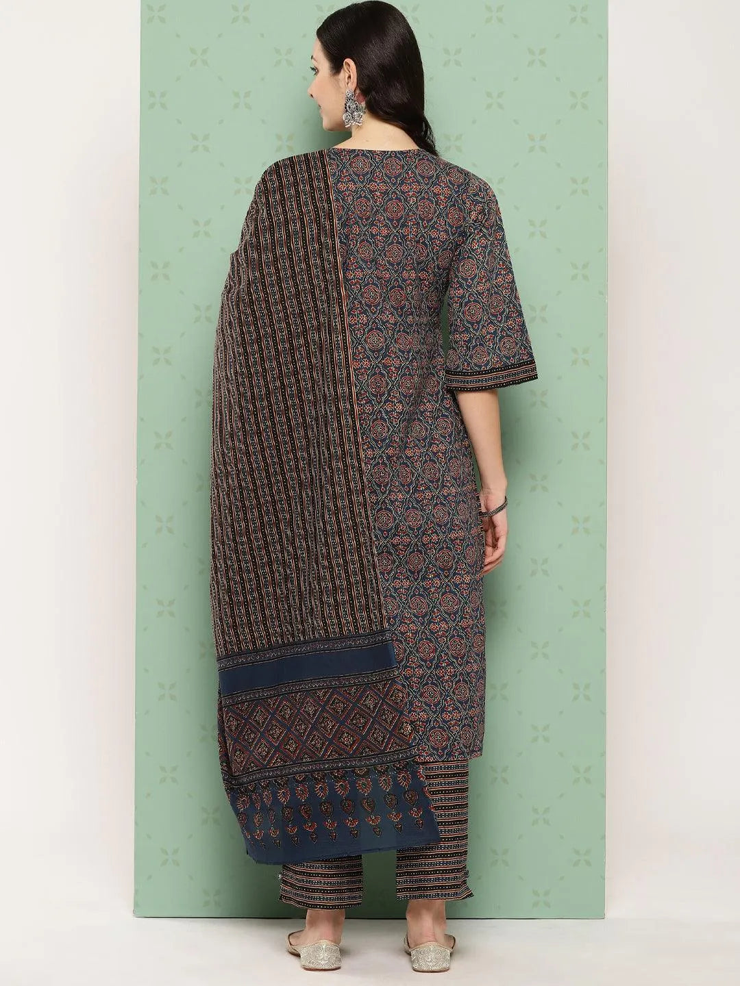 Libas Blue Printed Cotton Straight Suit With Dupatta