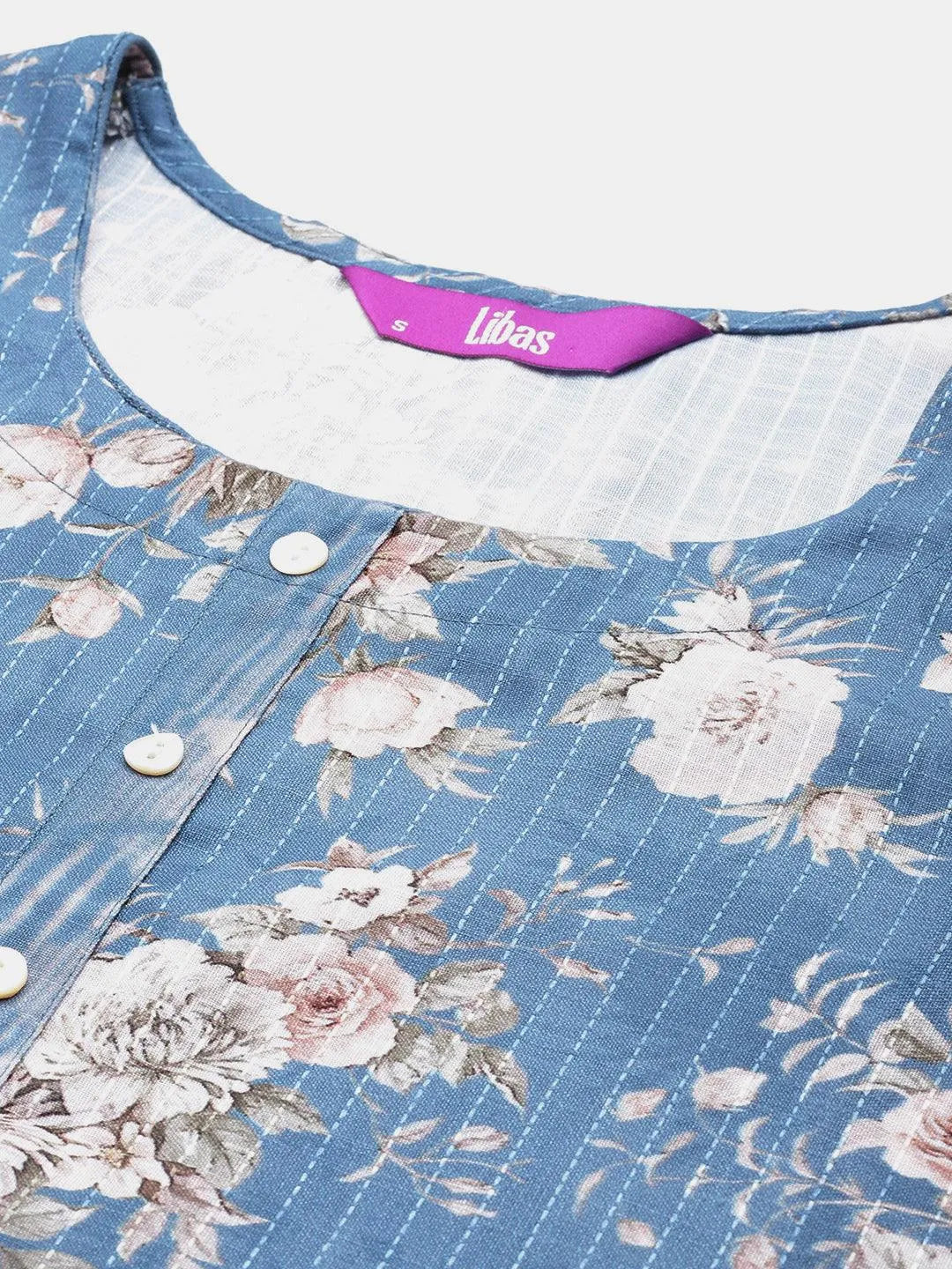 Libas Blue Printed Cotton Straight Suit With Dupatta