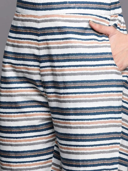 Libas Blue Printed Cotton Straight Kurta With Trousers