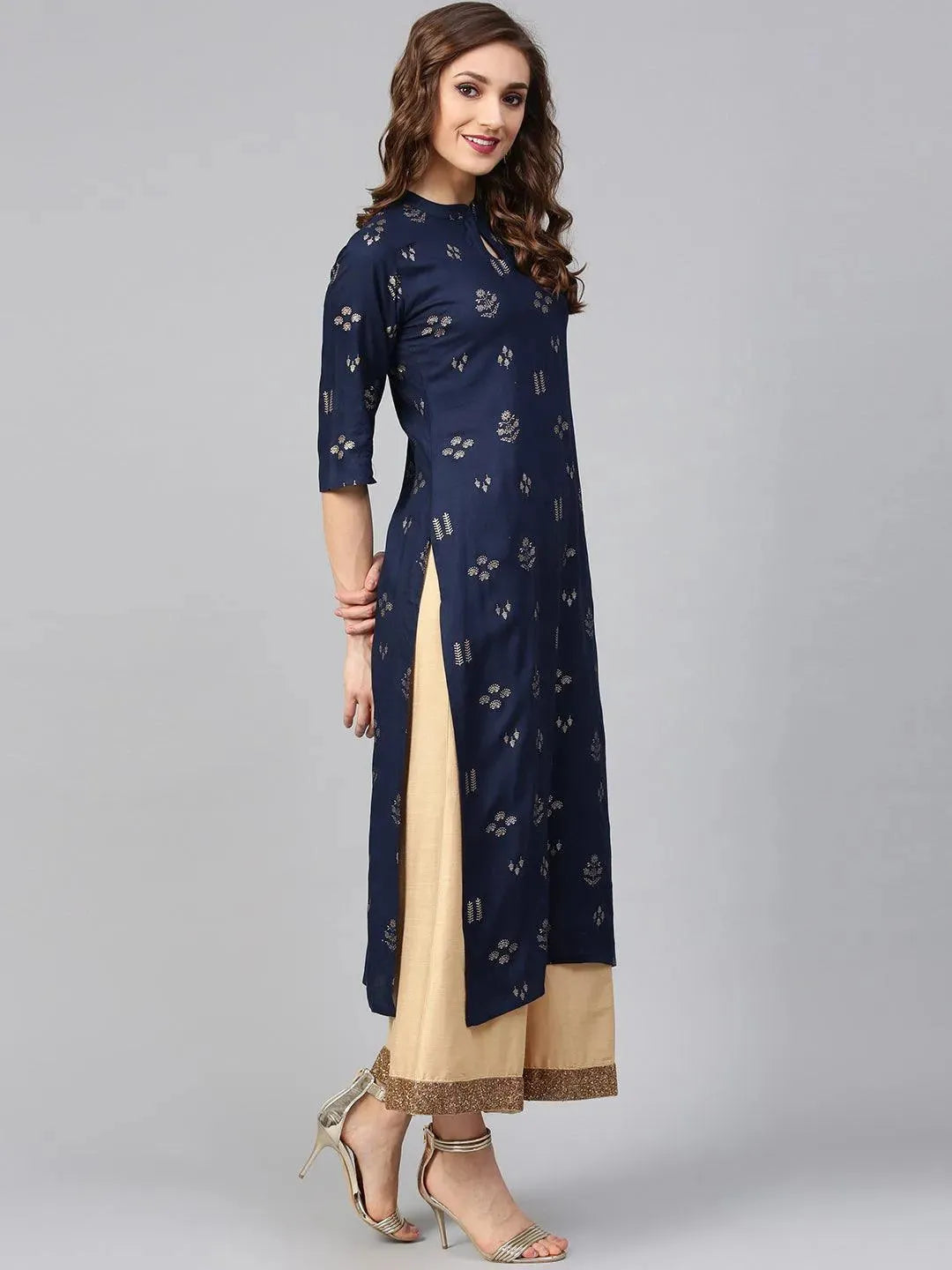 Libas Blue Printed Rayon Kurta