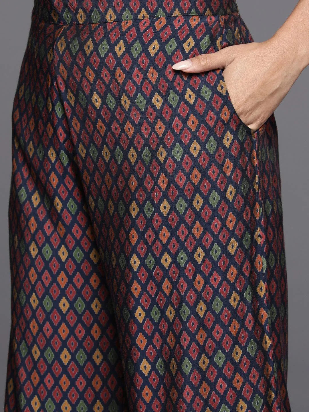 Libas Blue Printed Silk Blend Straight Suit With Dupatta