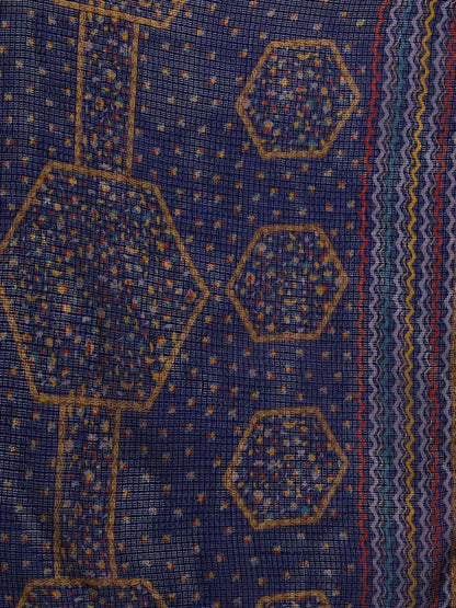 Libas Blue Printed Silk Blend Straight Suit With Dupatta