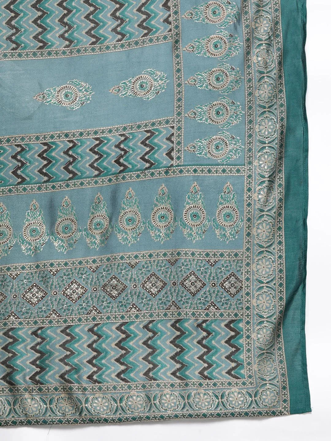Libas Blue Printed Silk Blend Straight Suit With Dupatta