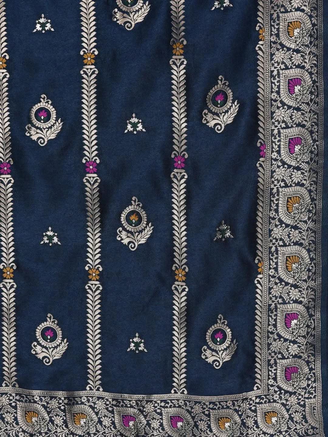 Libas Blue Self Design Silk Blend Straight Kurta With Dupatta