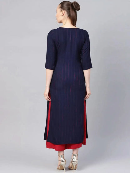 Libas Blue Striped Rayon Kurta