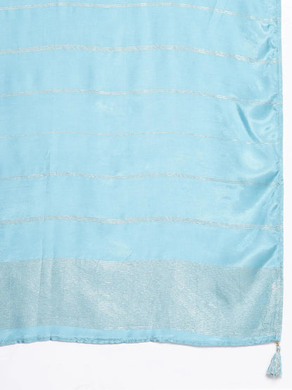 Libas Blue Woven Design Silk Blend Straight Suit With Dupatta