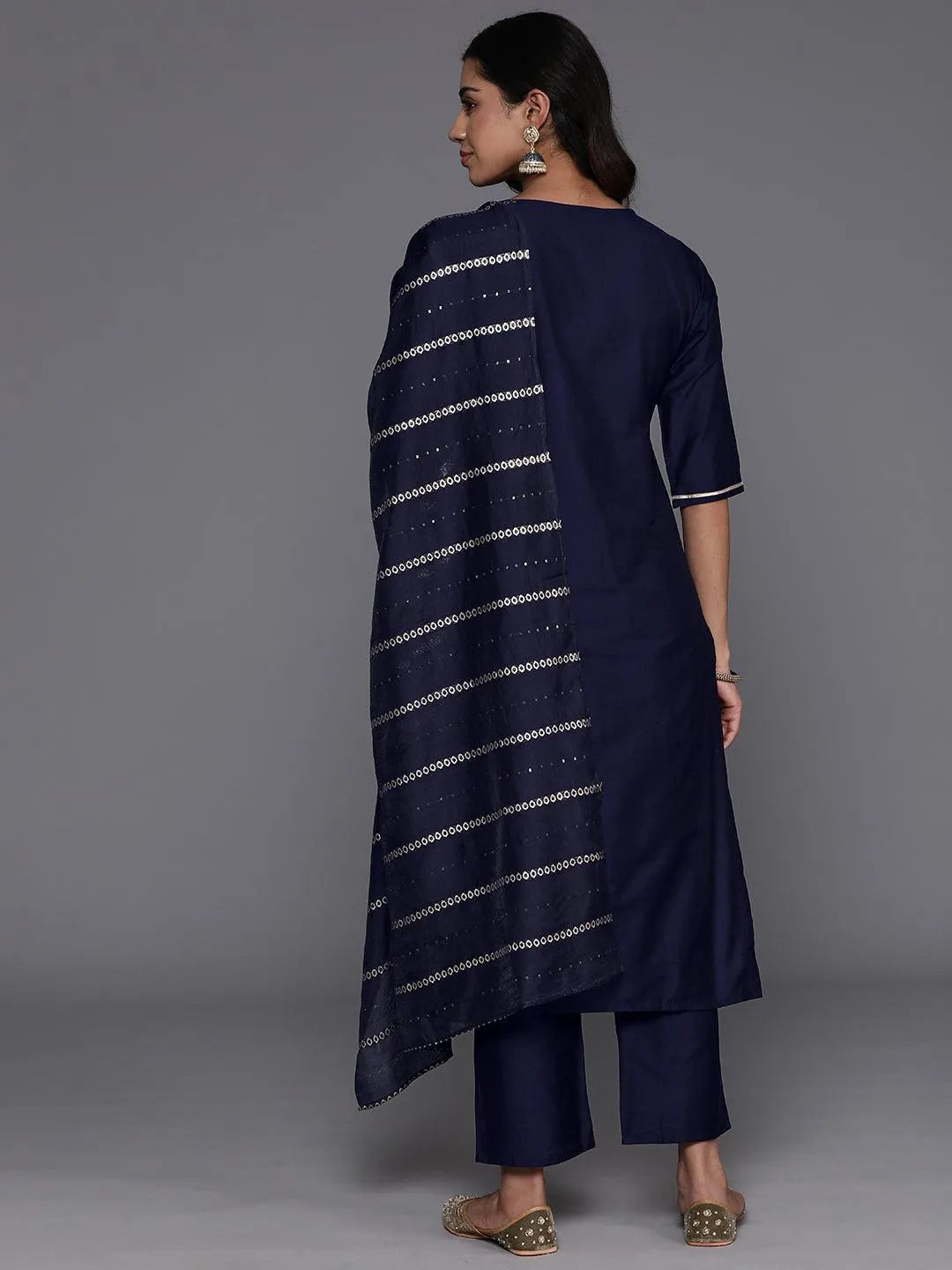 Libas Blue Yoke Design Silk Blend Straight Suit With Dupatta