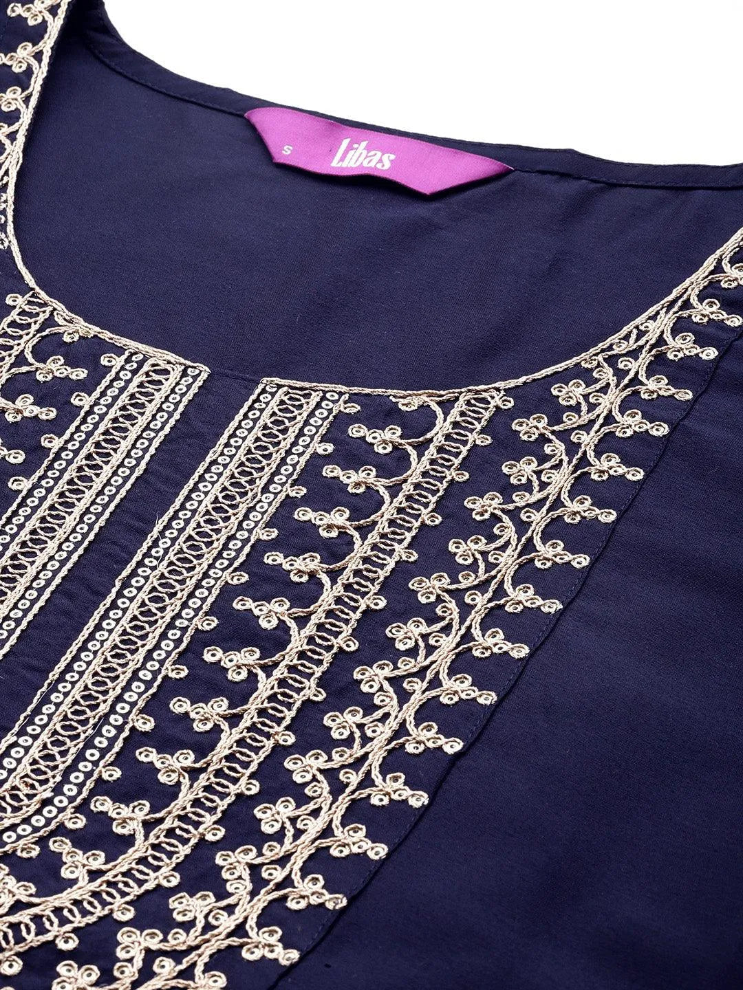 Libas Blue Yoke Design Silk Blend Straight Suit With Dupatta