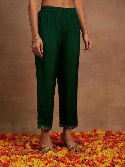 Libas Green Woven Design Silk Blend Straight Suit With Dupatta