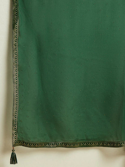 Libas Green Woven Design Silk Blend Straight Suit With Dupatta
