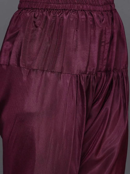 Libas Burgundy Yoke Design Georgette Anarkali Kurta With Churidar & Dupatta
