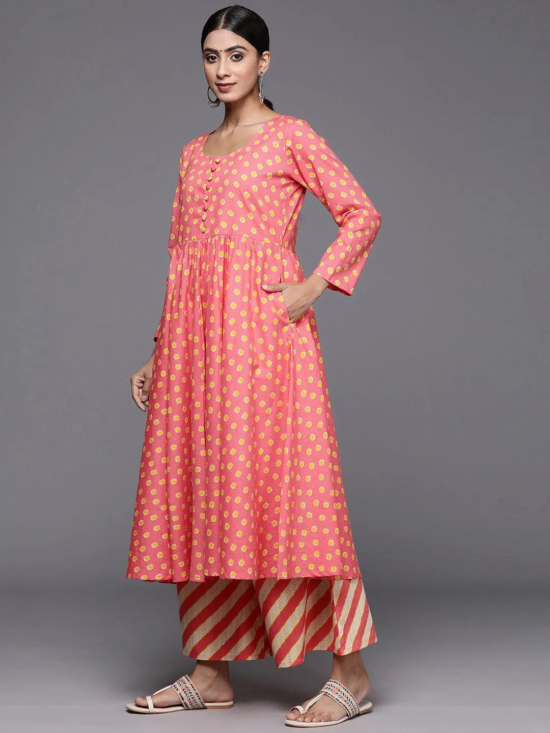 Libas Coral Printed Cotton A-Line Kurta With Palazzos & Dupatta