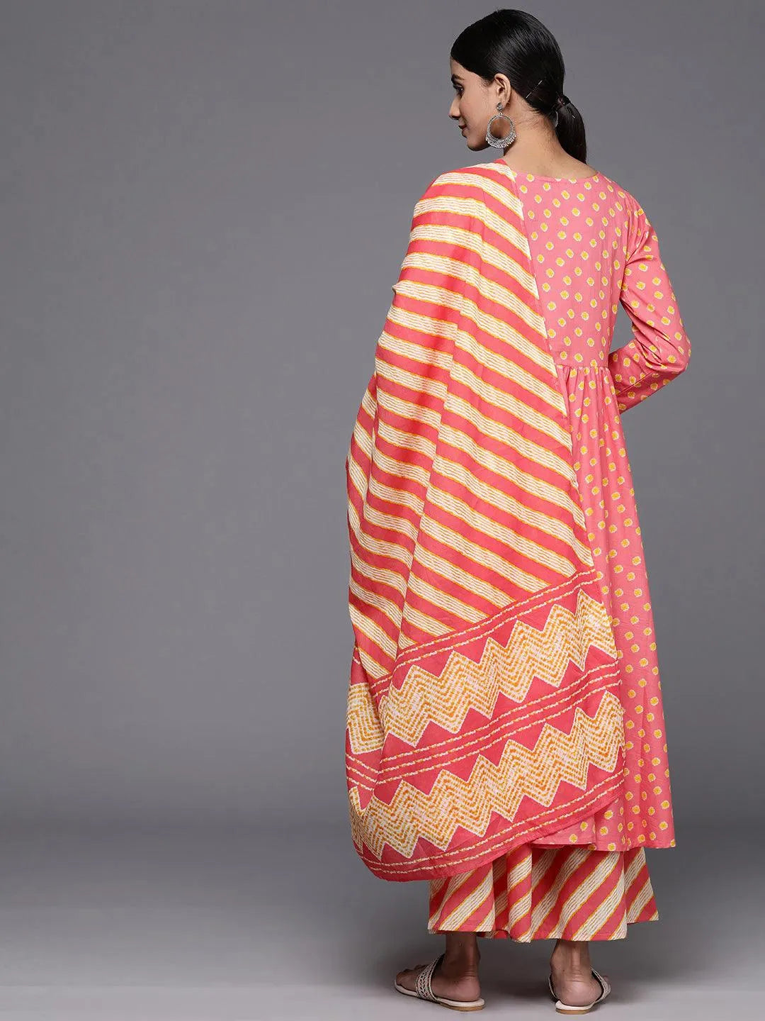 Libas Coral Printed Cotton A-Line Kurta With Palazzos & Dupatta