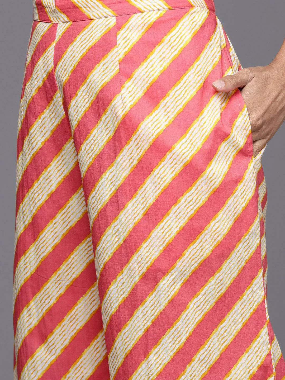 Libas Coral Printed Cotton A-Line Kurta With Palazzos & Dupatta