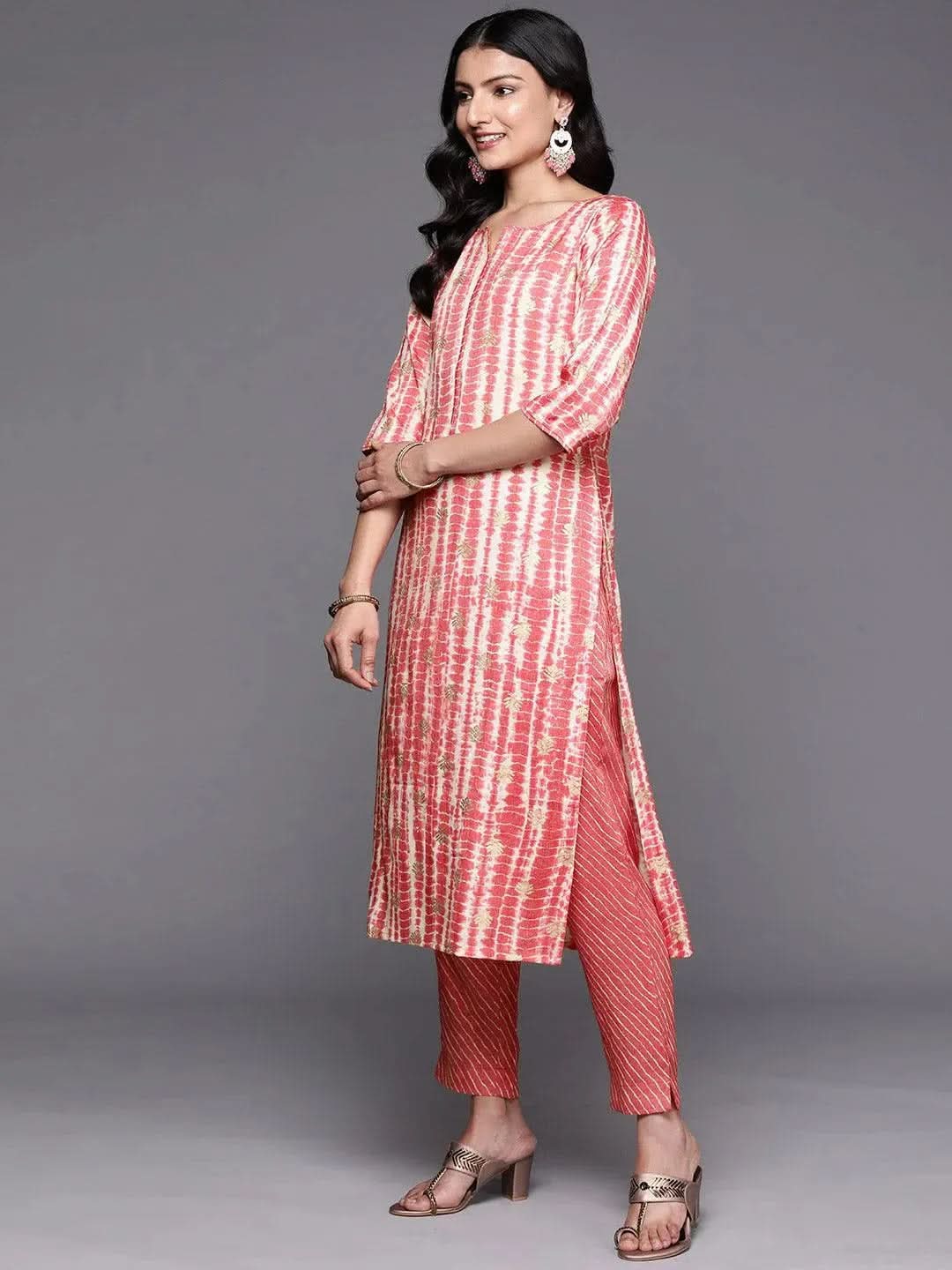 Libas Coral Printed Rayon Straight Kurta With Trousers & Dupatta