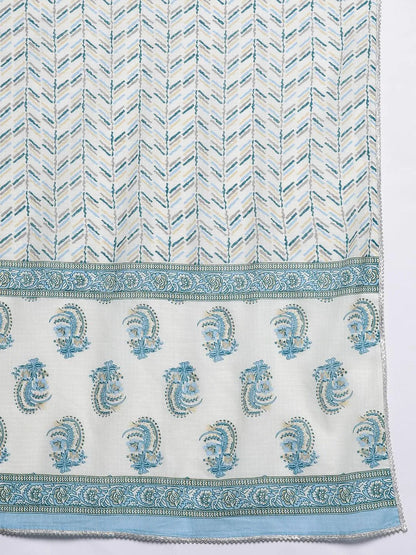 Libas Cream Printed Cotton Straight Suit With Dupatta