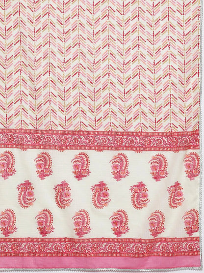 Libas Cream Printed Cotton Straight Suit With Dupatta