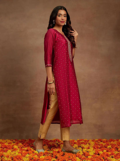 Libas Fuchsia Chanderi Silk Woven Design Kurta