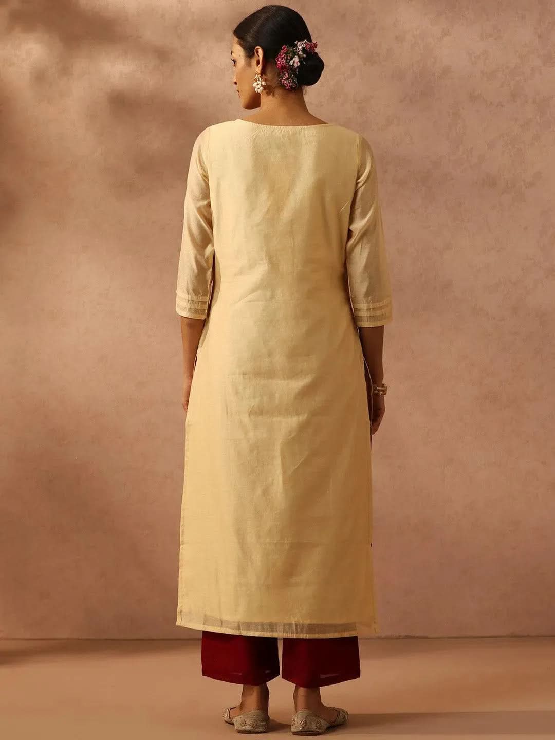 Libas Gold Woven Design Chanderi Silk Straight Kurta