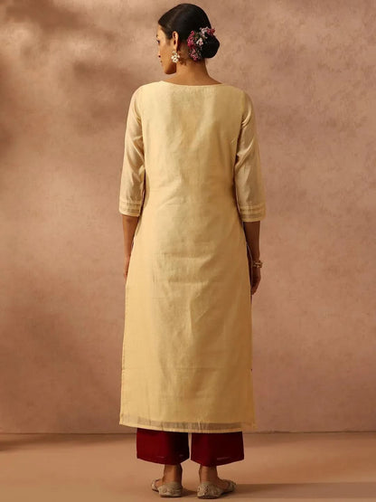 Libas Gold Woven Design Chanderi Silk Straight Kurta