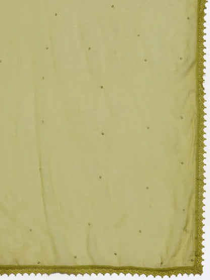 Libas Green Embroidered Cotton Straight Kurta With Trousers & Dupatta